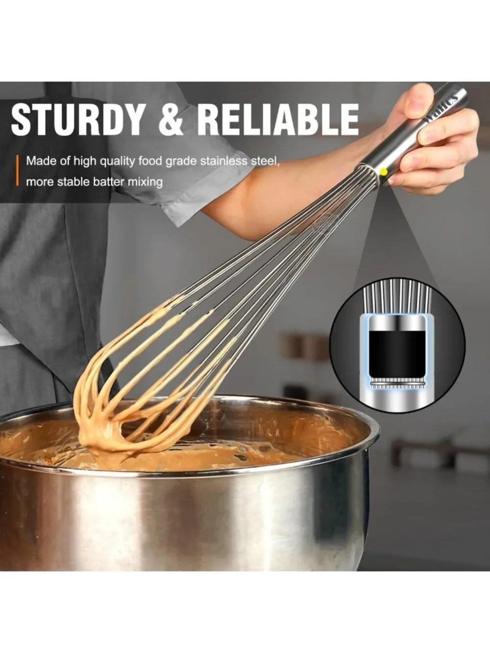 Large Stainless Steel Whisk Set of 2 - Heavy Duty for Beating Eggs & Mixing